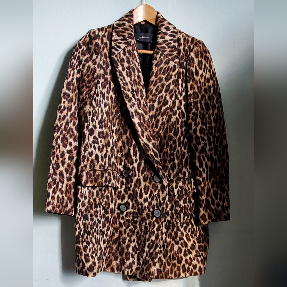 Zara Leopard Print Oversized Pea Coat Blazer XS | Animal Print Jacket Women